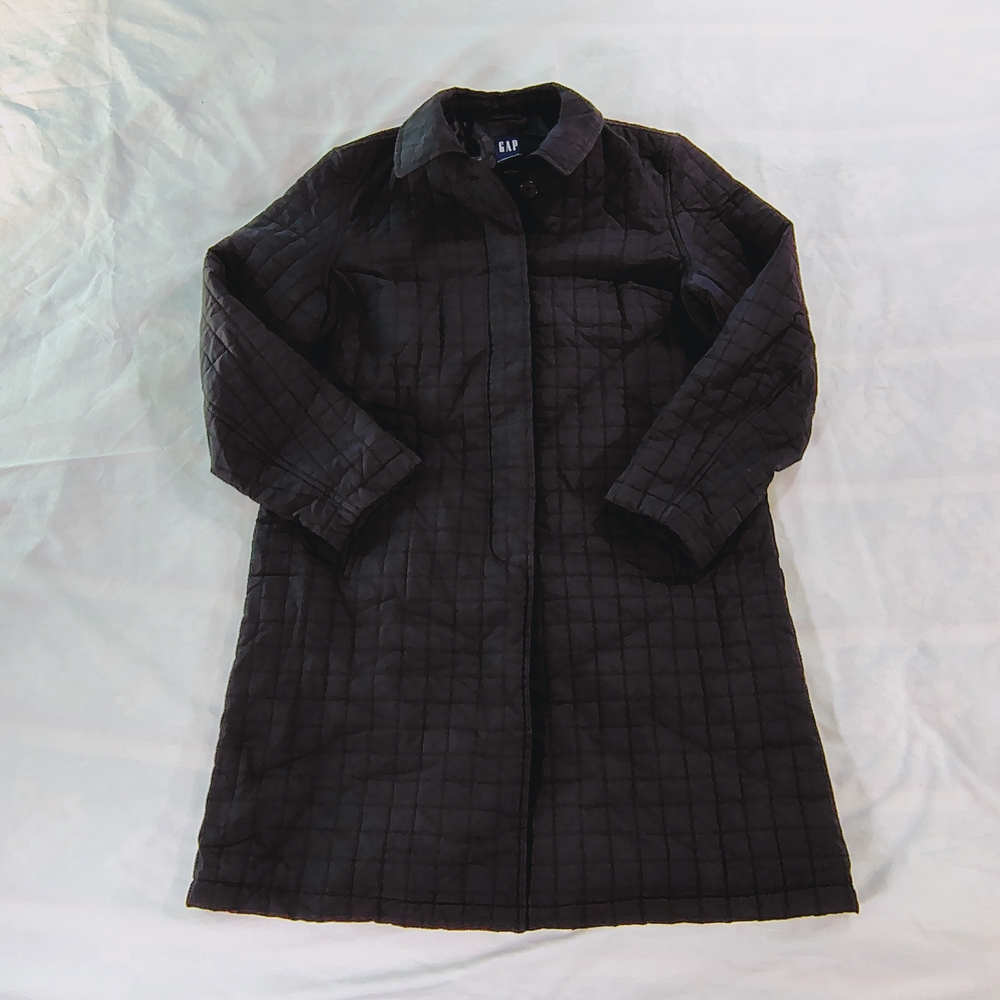 GAP Women's Long Button Front Black Quilted Jacket Small